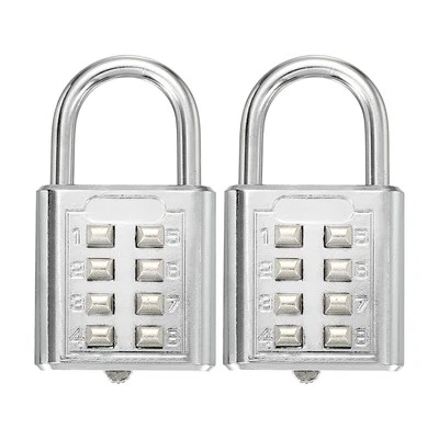 2Pcs Push Button Combination Padlock 8-Digit 4-Position Lock Silver