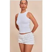 White Linen Blend Low Rise Bloomer Shorts, White
