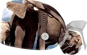 [WOSHJIUK] Working Hat 2 Pack Scrub Caps for Women,African Animal Family Elephant,Tie Back Cap Adjustable Scrub Hat