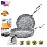 Premium Non-Toxic Stone Frying Pan Set - 10" & 12" Granite Skillets, Oven Safe