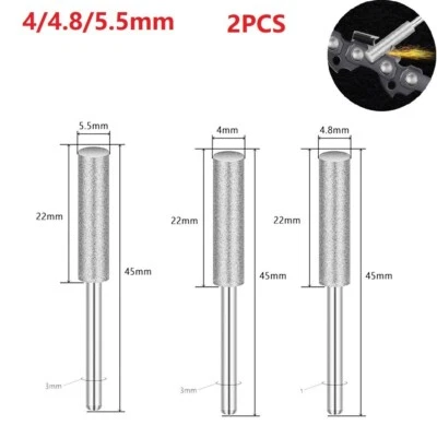 2PCS Diamond Coated Cylindrical Burr Chainsaw Sharpener Stone File 4/4.8/5.5mm