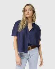 [Belle & Bloom] Honeylace Short Sleeve Blouse - Navy