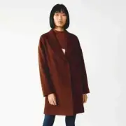Nine West Women's Rust Brown Relaxed Fit Wool-Blend Coat Large NWT