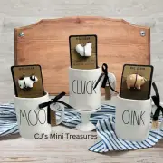 Rae Dunn OINK & CLUCK & MOO Mugs with Charms New Farmhouse SET OF 3