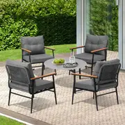 Livsip Outdoor Patio Setting 5 Piece Bistro Lounge Furniture Set 70cm Grey Table