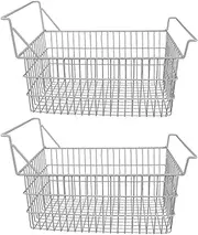 2 Packs Chest Freezer Organizer Bins, Deep Freezer Metal Wire Baskets, Household Refrigerator Basket Storage Rack Bins with Handles for Cabinet, Pantry (50x24cm / 19.7x9.4in)
