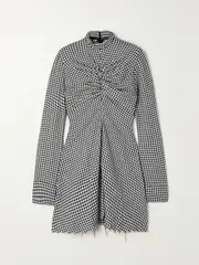 [MARQUES' ALMEIDA] MARQUES' ALMEIDA - Ruched Houndstooth Cotton Turtleneck Mini Dress - Black - UK 16 UK 16 Black