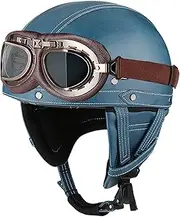 Motorcycle Helmet Vintage Style Leather Open Half Helmet Motorcycle Half Shell Helmet with Personalized Goggles Comfortable Lining Fit Adult Men Women DOT/ECE Approved