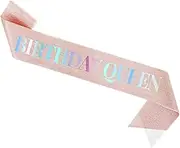 Birthday Queen Sash, Gold Glitter Happy Birthday Sash for Women Girls Happy Party Supplies and Decorations