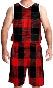 [KQNZT] Basketball Jersey, Personalized Jersey, Mens Basketball Jerseys, Red Black Buffalo Check Plaid Rustic
