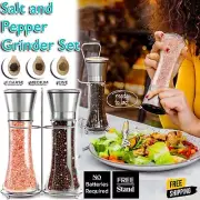 Stainless Steel Salt & Pepper Grinder Mill Refillable Salt Shaker Set with Stand
