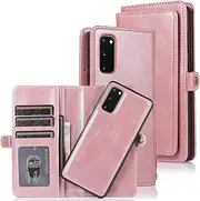 [Cavor] for Samsung S20 5G Wallet Case,for Samsung Galaxy S20 Case,2 in 1 Magnetic Detachable Case Leather Flip Cover with Stand Feature & Card Slots & Wristlet Strap (6.2")-Pink