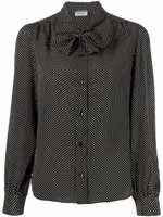 [Saint Laurent Paris] Saint Laurent Paris-Blusa A Pois In Seta Con Collo LavalliÈRe-Donna 40 FR