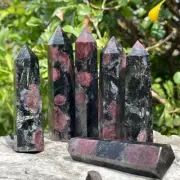 Wholesale Lot 1 Lb Garnet in Astrophyllite Obelisk Tower Crystal Wand Energy