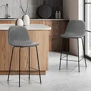 [OIKITURE] 2PCS Bar Stools 62cm Seat Height, Bar Stools Set of 2 with Premium Faux Leather Backrest Counter Kitchen Chairs Dining Chair, Grey