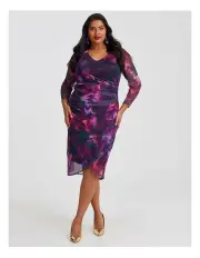 [Taking Shape] Regent Mesh Cocktail Dress in Purple Print