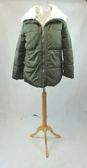 New Look padded Borg Trim Coat khaki UK 16 LN111 EE 01