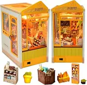 Cjeuxnr DIY Book Nook Kit, Miniature Bakery Shop Bookend Bookshelf Model 3D Wooden Puzzle Build House Kit with Furniture and LED Light, Box Creative Dollhouse kit (Bake Diary)