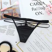 [FARZAH] 3Pcs Women Sexy Underwear Bandage Thongs Lace Panties Lovely Transparent G-Strings Briefs Fashion Ladies Sexy g Strings (Color : Black, Size : 3 pc)