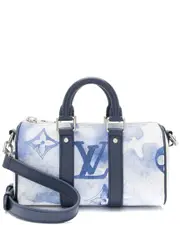 Louis Vuitton Blue, White Coated Canvas & Leather Keepall Bandouliere XS (Authentic Pre-Loved)