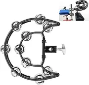 TUOREN Hi Hat Tambourine Half Moon Drum Set Mounted Tambourine Double Row Bells with Mounting Eye Bolt Tambourine for Drum Kit Percussion Accessories