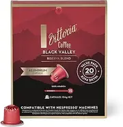 Vittoria Black Valley 100% Arabica Nespresso Compatible Aluminium Coffee Capsules. Dark Roasted Best Served with Milk - 20 Pack Pods