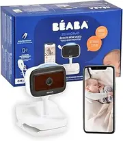 Béaba, Wireless Baby Monitor with Clip, Nomad, Night Vision, Mobile App, Colorful Night Light, Walkie Talkie, Lullabies, Thermometer Humidity Control, Battery Life 6 Hours, Zen Nomad White