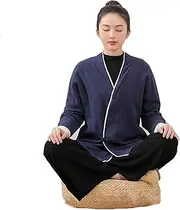 [Generic] Traditional Long-Sleeved Tang Suit Kung Fu Suit Women's Shirt, Chinese Fashion Chinese Ancient Costume Jacket Women's Tang Suit Plain Color Zen Buddhism Clothing (Tops)