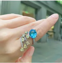 在飛比找樂天市場購物網優惠-原創設計仿真海藍寶戒指女食指戒指女個性潮人鑲嵌歐美爆閃