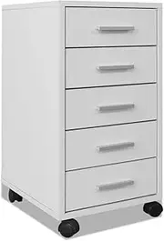 [vidaXL] Office Drawer Unit on Wheels with Aluminium Handles, Durable Engineered Wood and MDF Construction, Ample Space with 5 Drawers - White