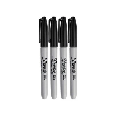 Sharpie Permanent Markers Pack of 4 Black Ink Bold Marking Pen for All Surfaces