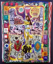 Sexy Superhero Scrabble Poem: Collage/Painting OOAK Original Signed Art, Let Go!