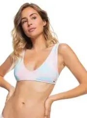ROXY NAUTILUS ELONGATED TRIANGLE BIKINI TOP PEACH TIE DYE TIE BACK $55 M