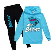 Kids Boys Girls Mr Beast Lightning Cat Hoodies+pants Suit Tracksuit Outfits Sets 7-14 Years Light Blue 9-10 Years
