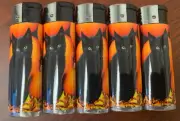 Pumpkin Black Cat Lighters Set of 5 Electronic Refillable Butane Blue