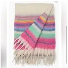 NWT Free People Skye Stripe Colorful Fringe Knit Throw Blanket Wrap Shawl Scarf