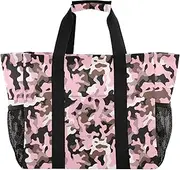 [sanluoli] Tote Collapsable Beach Bag With Compartments Canvas Laundry Totes, Camouflage Pink Brown, 1 size