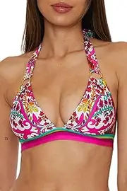 [Trina Turk] Women's Hawaiian Garden Halter Bikini Top, Floral Print, Adjustable, Tie Back, Swimwear Separates