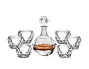 7 Piece Euro Design Glass Wine Decanter And Cup Set 1 Wine Decanter + 6 Bar Cups