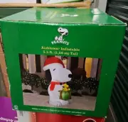 Peanuts 5.5 FT Airblown Inflatable Snoopy Woodstock Christmas Present Gemmy NEW