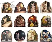 Shudyear 12PCS Cute Luminous Wall Decals Adorable Mouse Reading Book Kids Room Wall Decor Sticker Decal, Home, Bedroom, Classroom, Bookcase, Book Lover, Children,3D(Glow Set 1)