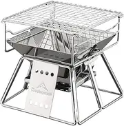 Campingmoon Portable Camping Fire Pit Campfire Grill,Folding Stainless Steel BBQ Grill for Outdoor Camp Travel Garden Cooking Picnic 1-2 People with Carrying Bag