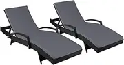 Gardeon Set 2 Sun Lounge Camping Chair Wicker Lounger Rattan Day Bed, Chaise Beach Chairs Outdoor Furniture Garden Patio Setting Pool Backyard, Cushion Armrest Adjustable Backrest Black