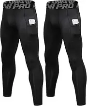[LNJLVI] 2 Pack Men's Compression Pants with Phone Pockets Base Layer Tights Workout Running Leggings
