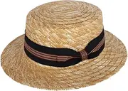 [Epoch hats company] Men's Wheat Straw Boater Hat with Black Striped Hatband