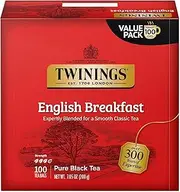 Twinings English Breakfast Black Tea Individually Wrapped Bags, 100 Count (Pack of 1), Smooth, Flavourful, and Robust, Caffeinated, Enjoy Hot or Iced, 100 Teabags