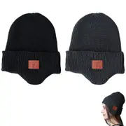 2pcs Bluetooth Beanie Lined Bluetooth Wireless Headphone Winter Warm Knit Beanie for Men Women Teens-Black and Dark Grey
