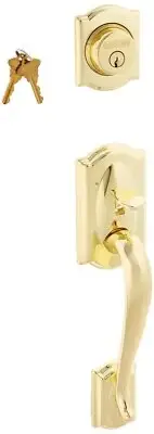 Schlage F58 CAM 605 Camelot Handleset Exterior, Bright Brass (Exterior Half...