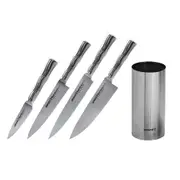 Samura BAMBOO Knife Block Set with 4 Kitchen Knives: Paring Knife Utility Knife Slicing Knife Chef s Knife Brush Block