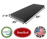 FoamRush 20" x 34" Charcoal High Density Upholstery Foam Seat Cushion USA